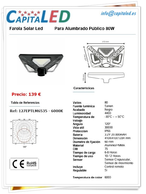 7.10. 127 Farola Pie solar 80W LM6535