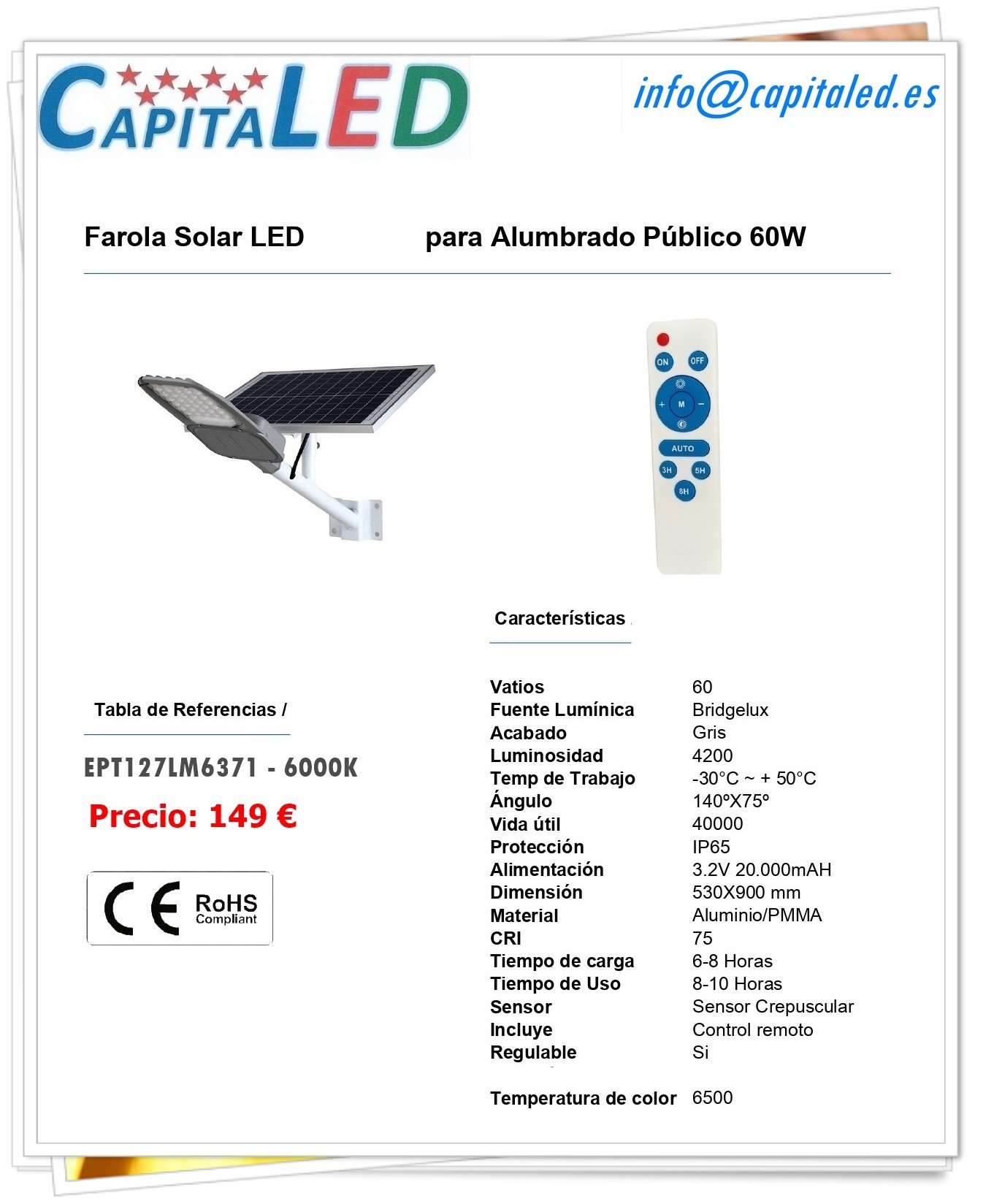 7.17. 127 Farola Solar 60W + Panel LM6371 75